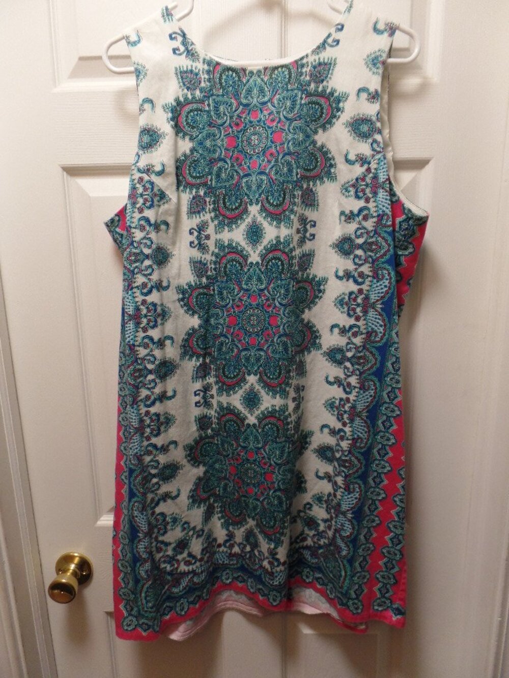 London Style Collection 18 XXL Aqua Blue Medallion Design Cotton Sheath Dress